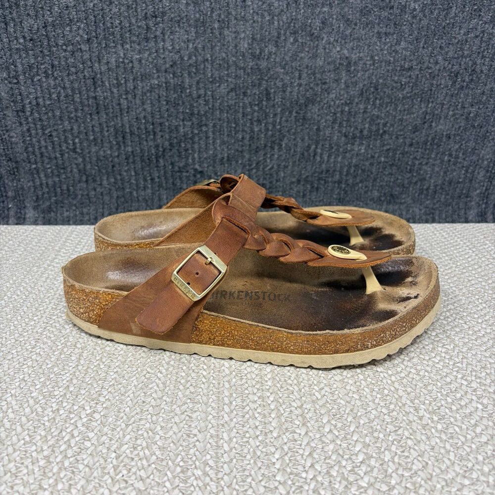 Birkenstock Gizeh Braided Thong Sandals Brown Oiled Leather Women’s 39 US 8